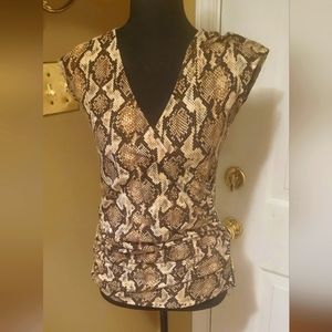 Michael Kors Brown and Tan Snake Skin Print Wrap Shirt